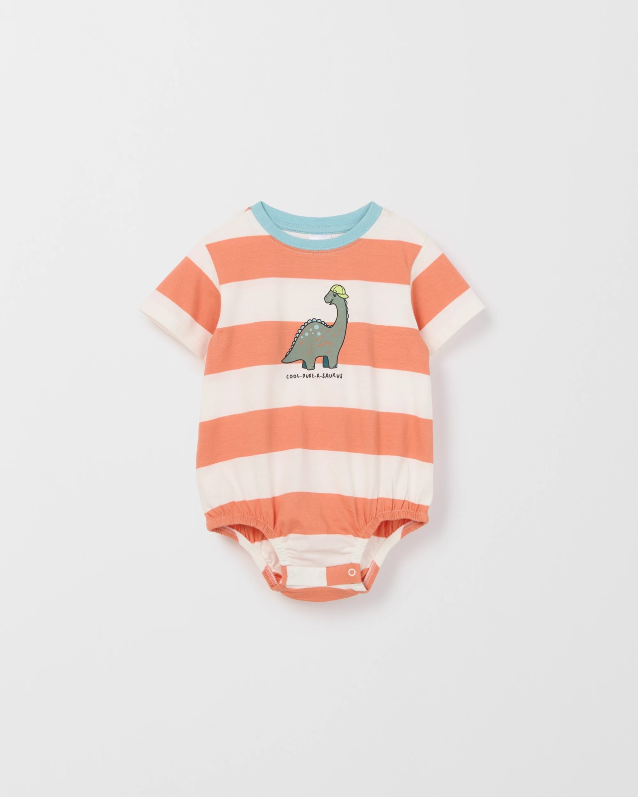 Baby Organic Cotton Short Sleeve Bubble Bodysuit - Dino Stripe Red 4 of 4