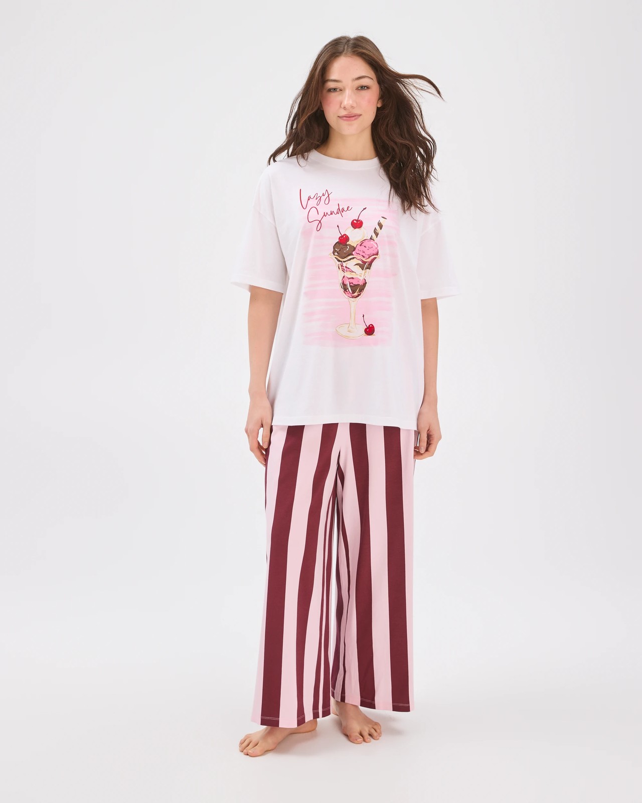 Lily Loves Australian Cotton Boyfriend Jersey Sleep T-Shirt - White Ice Cream 2 of 6