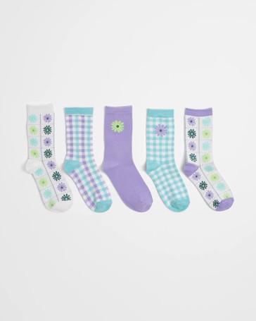 Kids Floral Crew Socks - Maxx - 5 Pack
