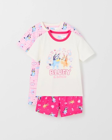 Bluey Australian Cotton 2 Pack Top & Shorts Younger Girls Pyjama Set