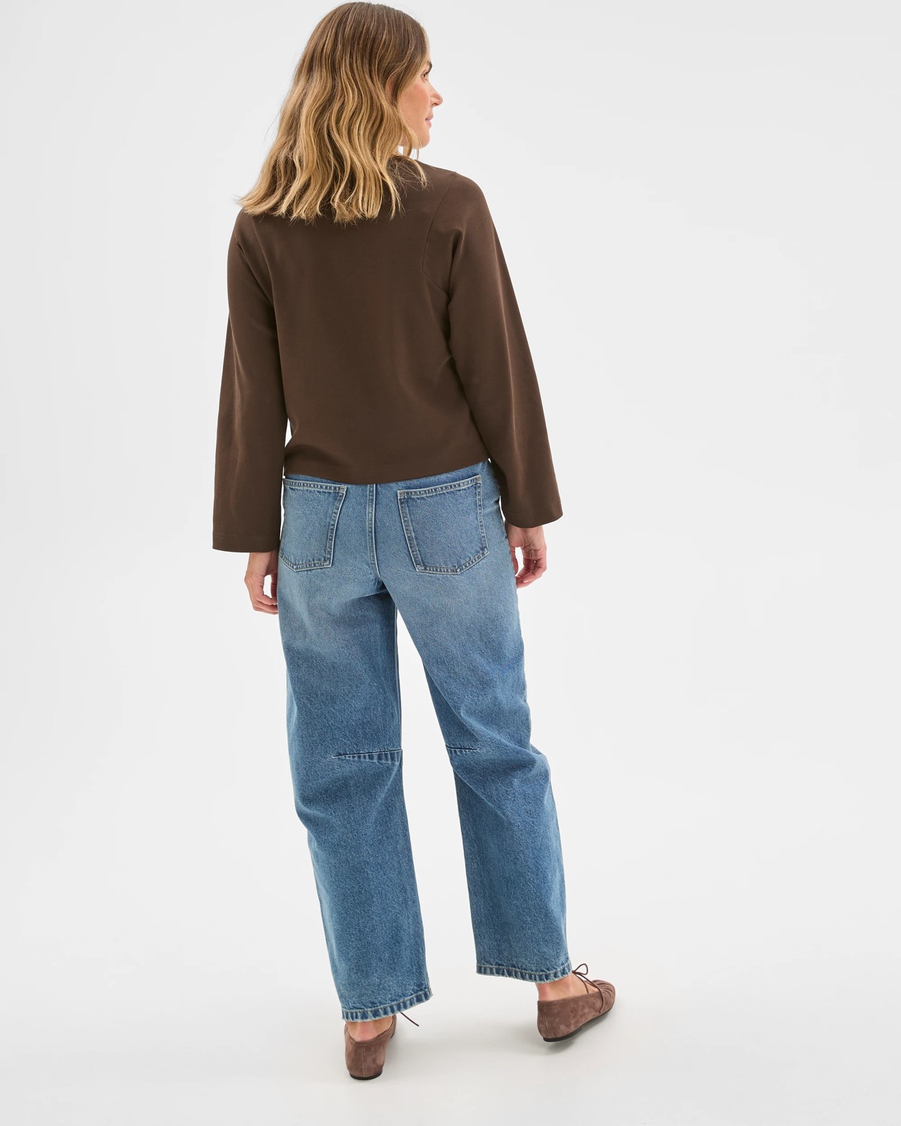 Australian Cotton Long Sleeve Spliced Top - Coffee Bean 6 of 6