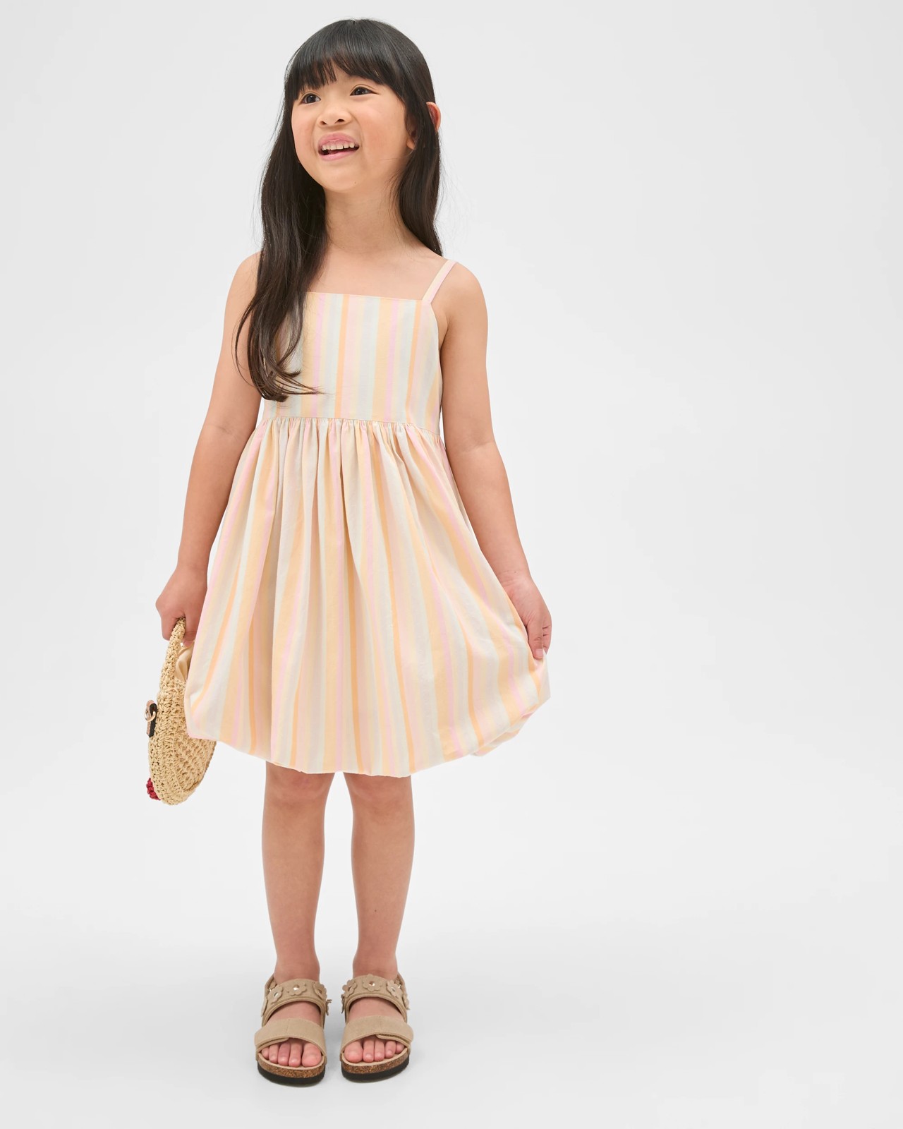 Cotton Woven Sleeveless Balloon Dress - Multi Stripe 2 of 3