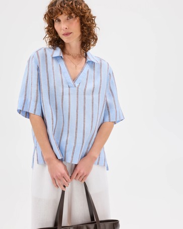 European Linen Short Sleeve A-Line Popover Shirt