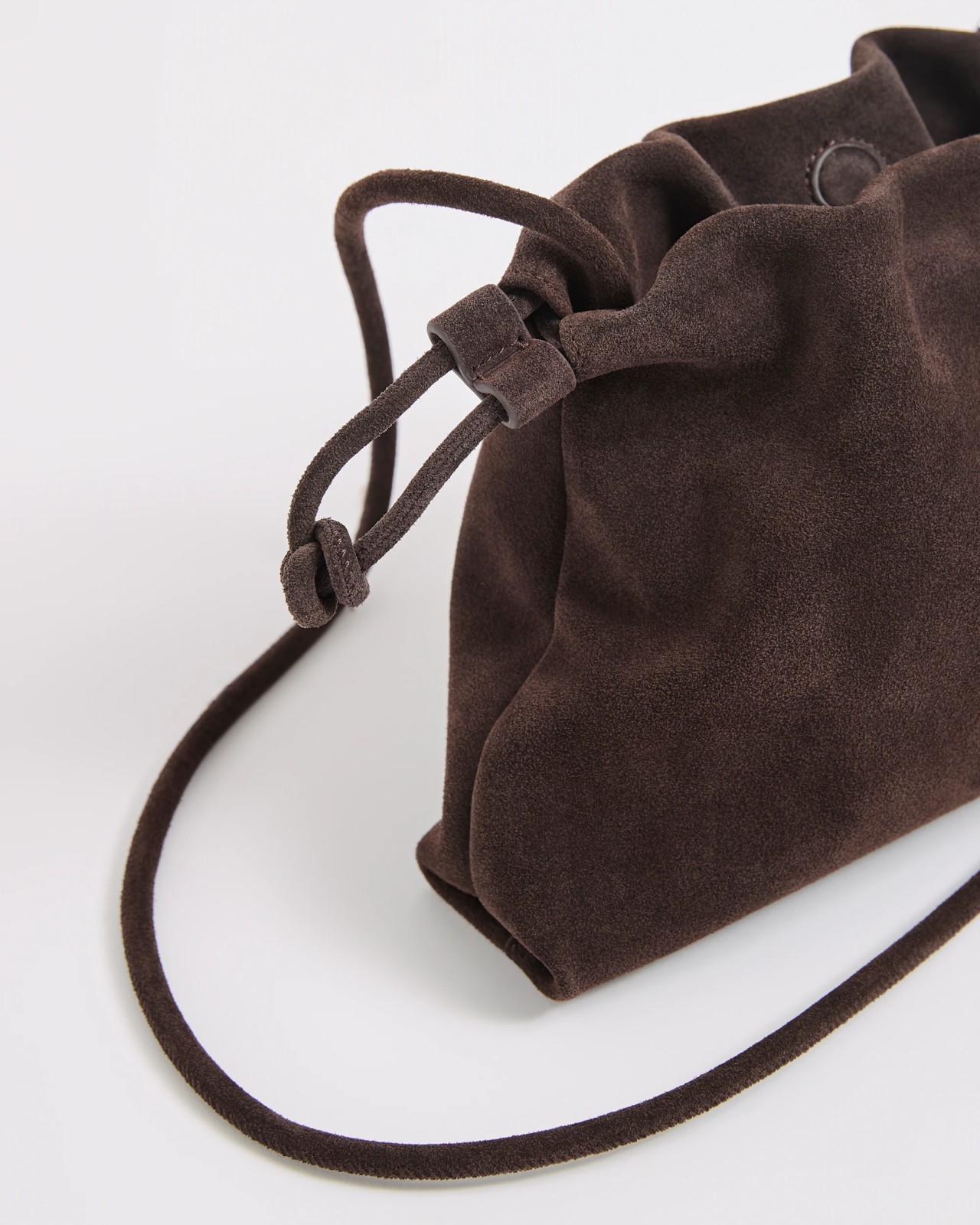 Premium Suede Leather Gathered Clutch Bag - Bitter Chocolate 2 of 4