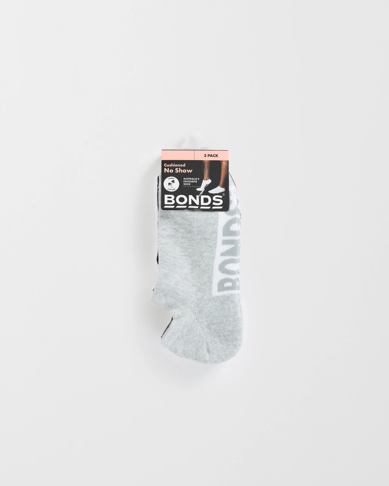 Women's Cotton Blend Logo Cushioned No Show Socks 3 Pack - Bonds - Grey / White / black 5 of 5