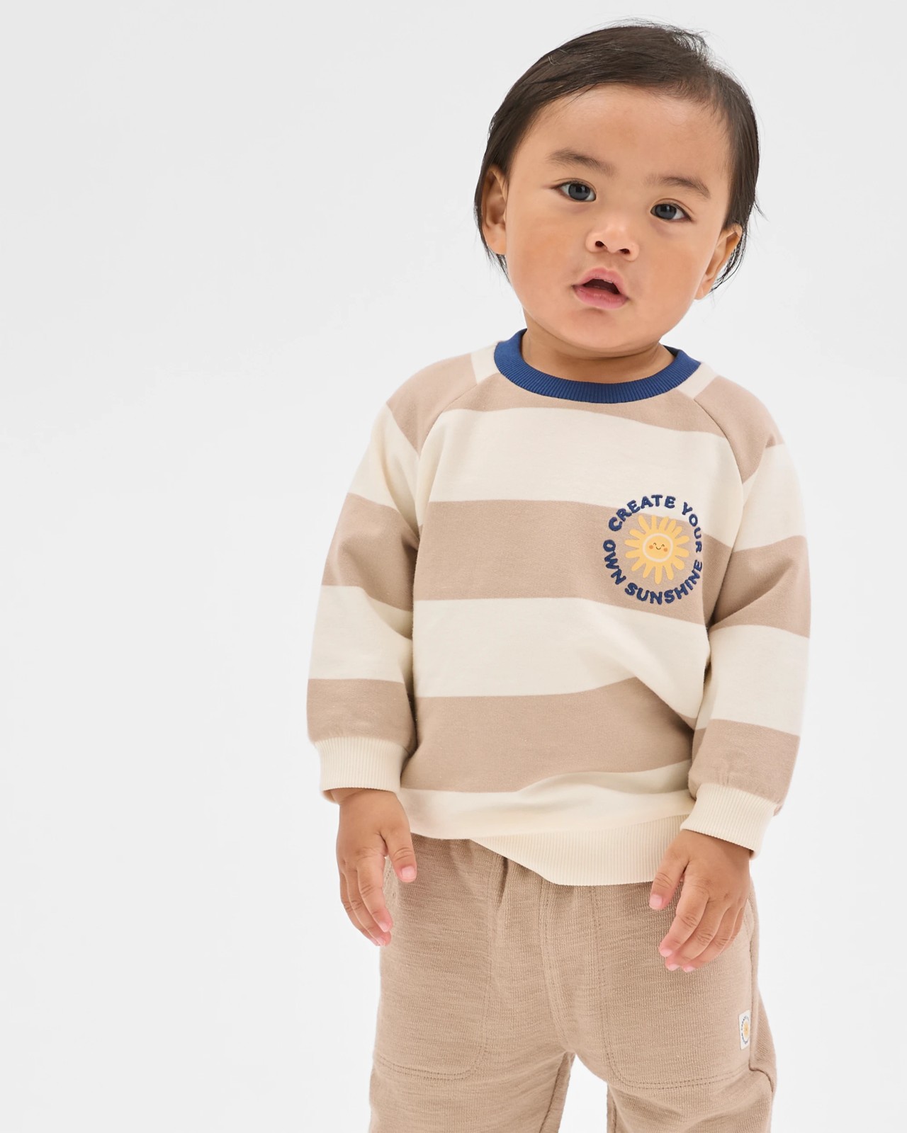 Baby Organic Cotton Jumper & Pants 2 Piece Set - Stripe Taupe 2 of 6