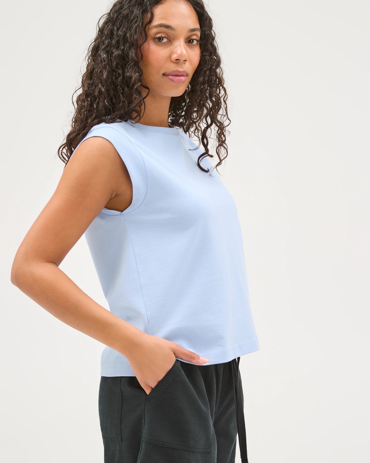 Australian Cotton Extended Shoulder Muscle Tank Top - Blue 4 of 5