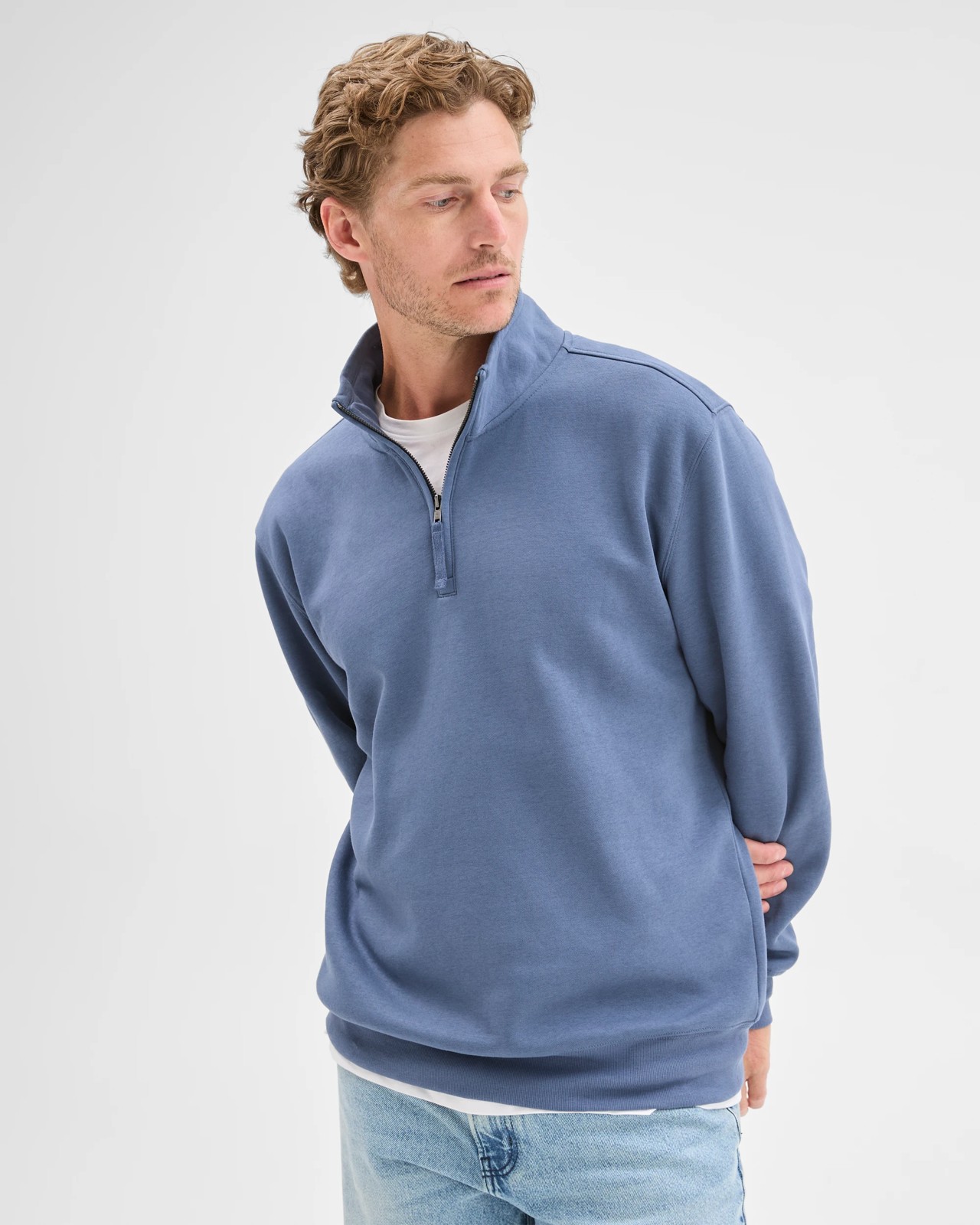 Australian Cotton Blend Fleece Half Zip Top - Vintage Indigo 6 of 6