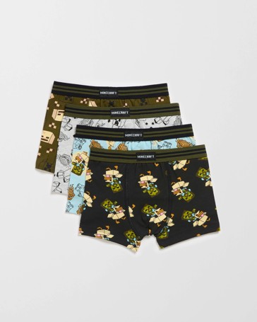 Licensed Minecraft Australian Cotton 4 Pack Younger Boys Trunks