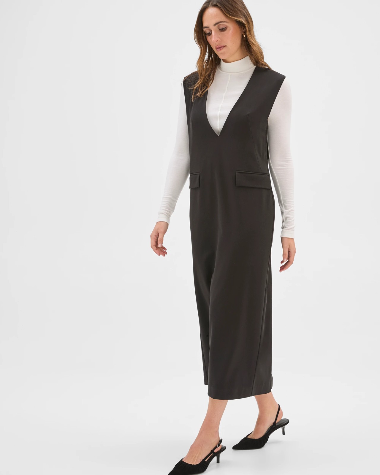 Preview Deep V-Neck Column Midi Dress 2 of 5