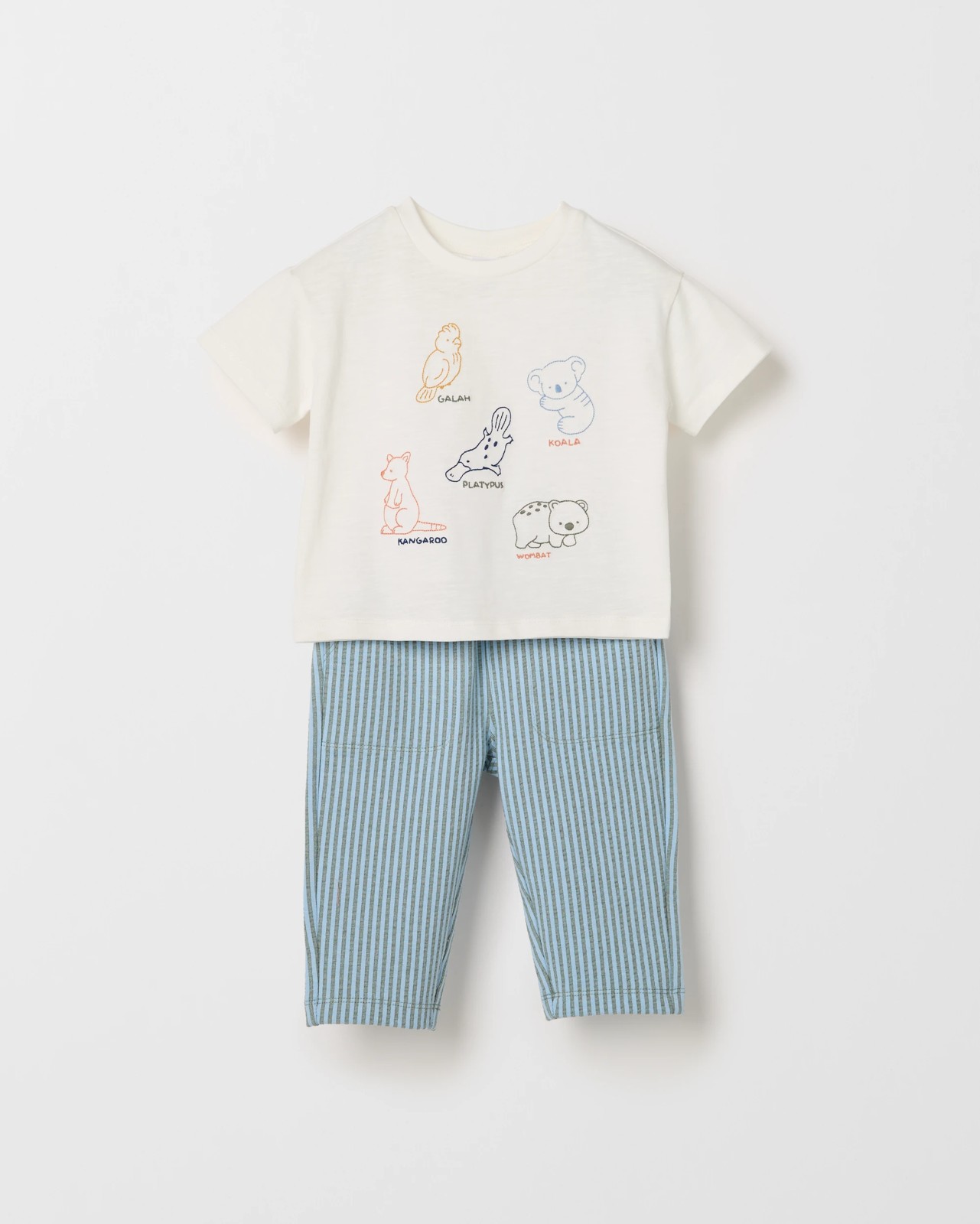 Baby Organic Cotton Embroidered T-Shirt and Trackpants Set - Cloud Dancer Australiana 4 of 5