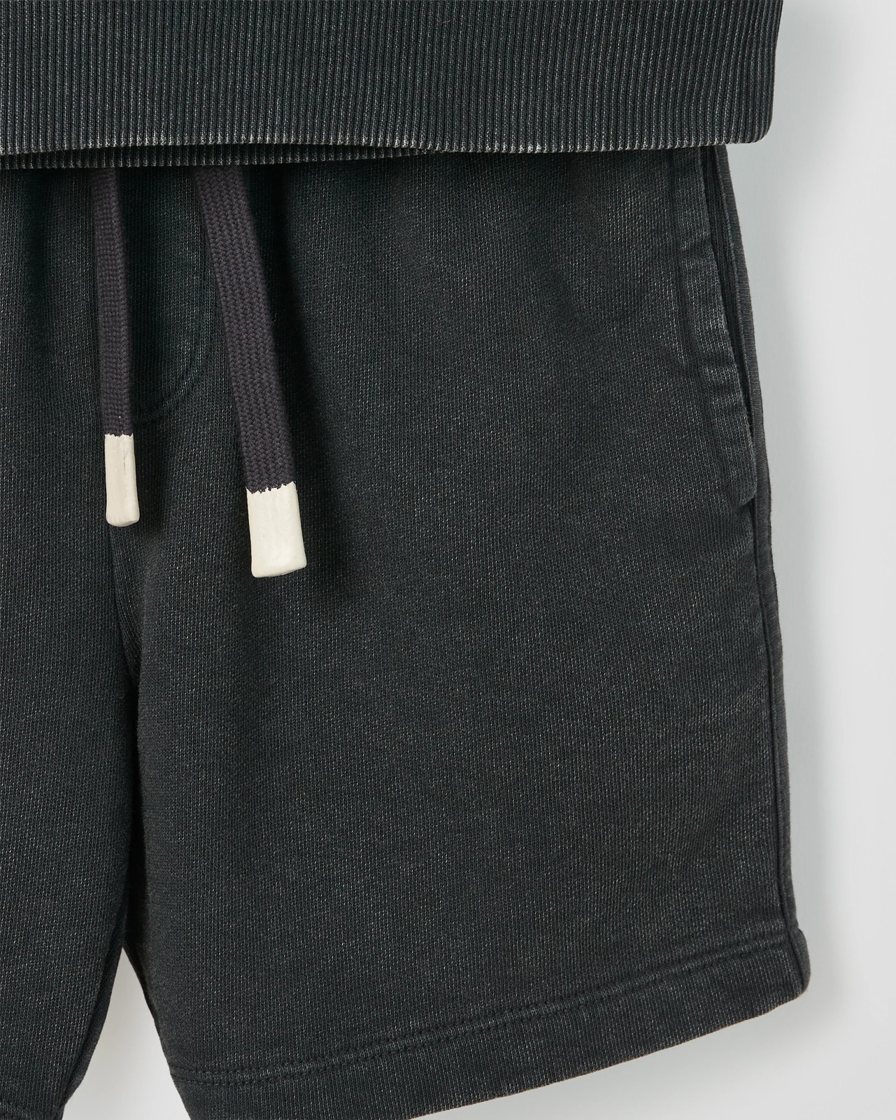 Australian Cotton 1/4 Zip Jumper & Shorts 2 Piece Set  - Washed Black 3 of 3
