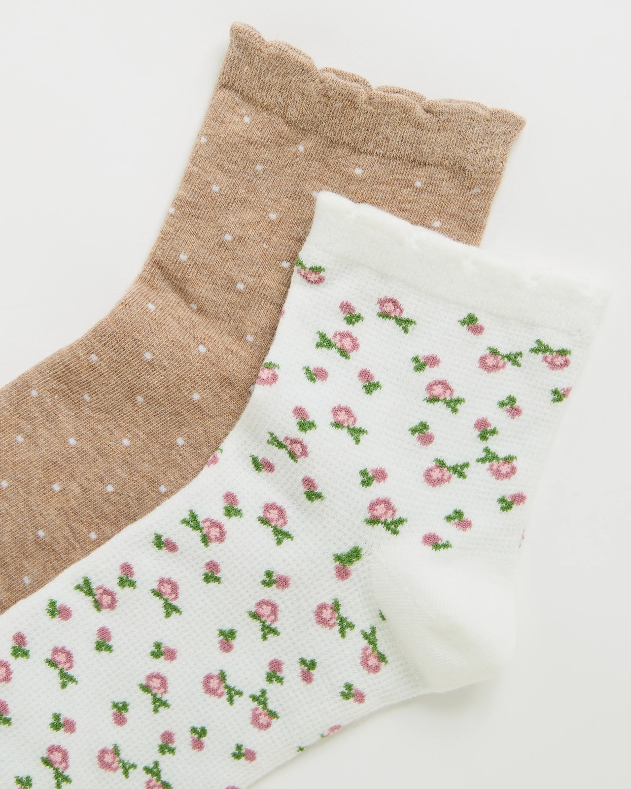 Australian Cotton Blend 2 Pack Fashion Quarter Crew Socks - Floral 2 of 3
