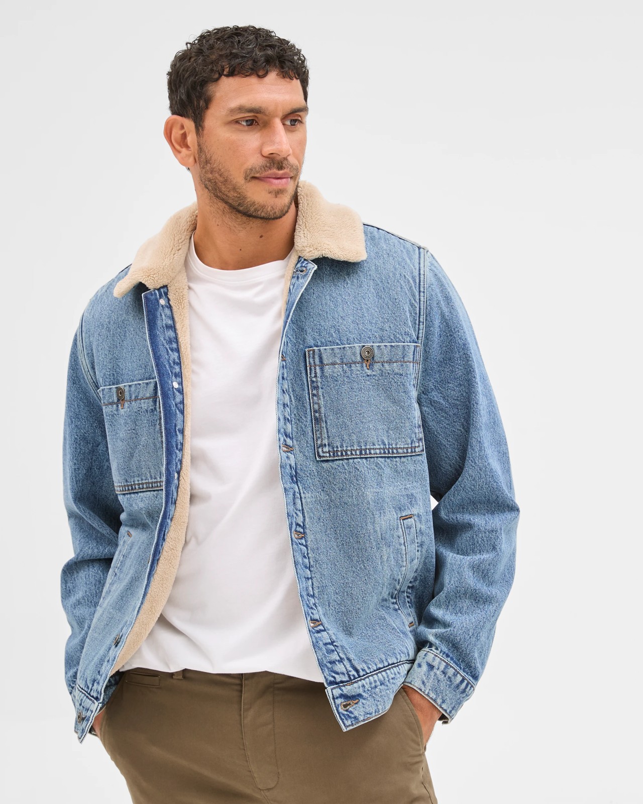 Denim Sherpa Jacket - Mid Indigo 4 of 6