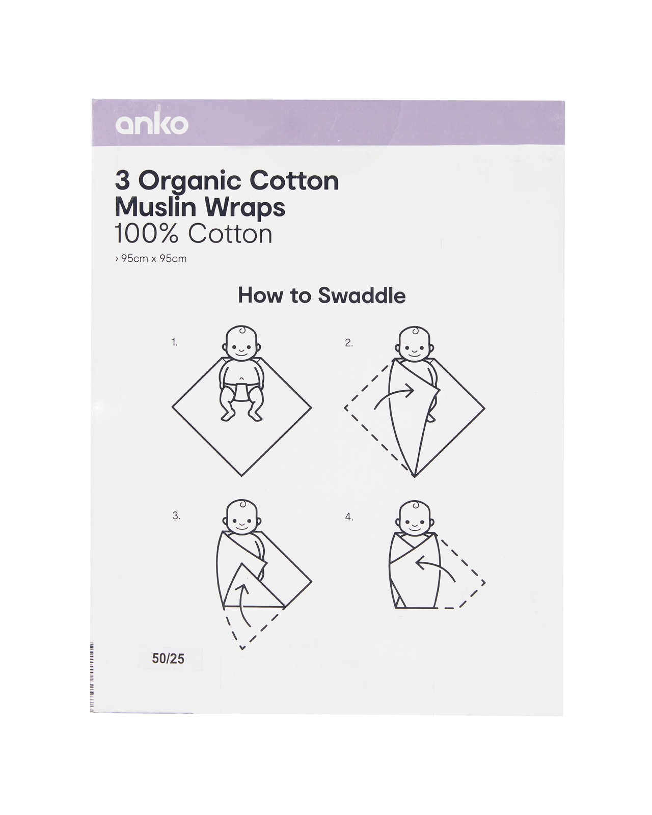 Anko 3 Pack Organic Cotton Muslin Wraps - Berry 6 of 6