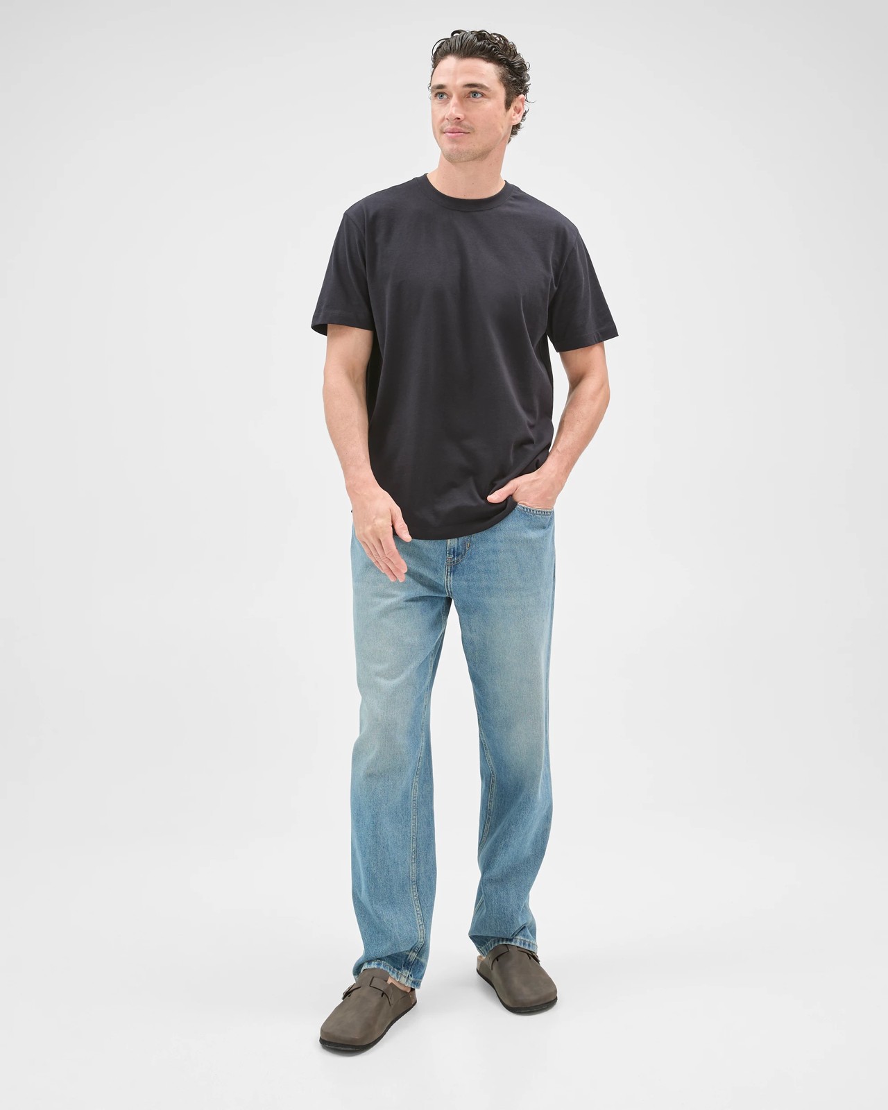 Australian Cotton Curved Hem T-Shirt - Black 2 of 6