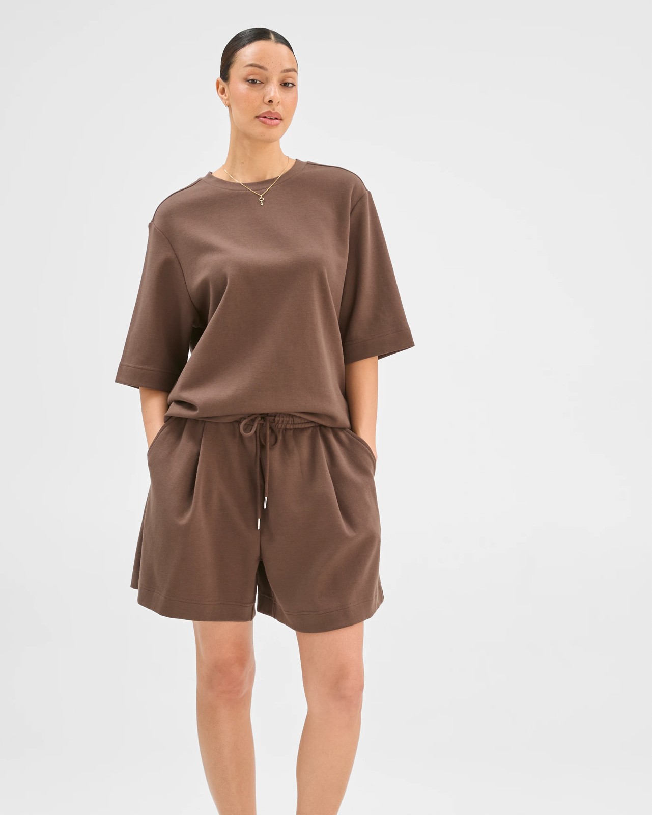 Australian Cotton Blend Relaxed Drape Shorts - Coffee Bean 2 of 6