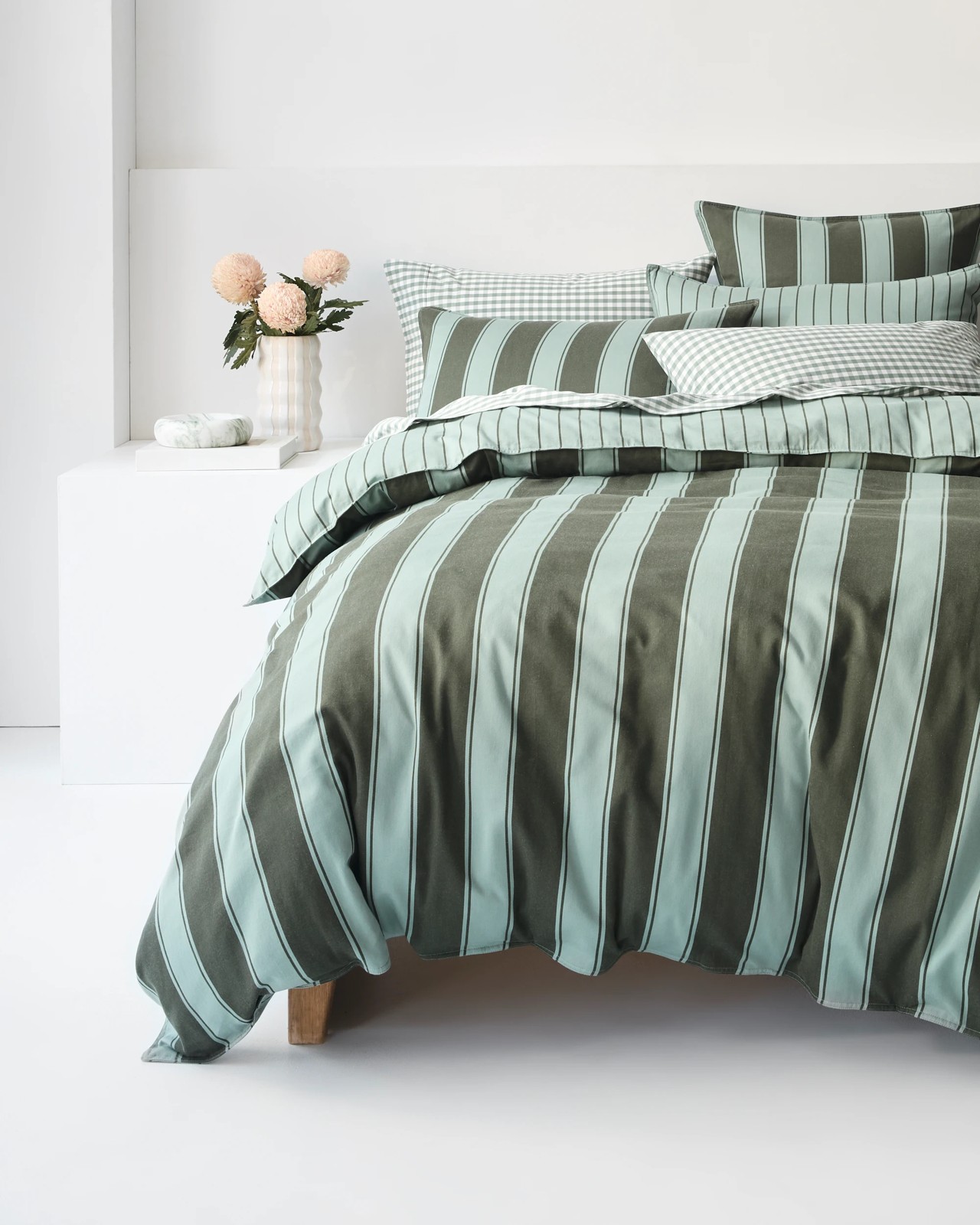 Rayne Stripe Stonewash Quilt Cover Set - Moss Green 2 of 6