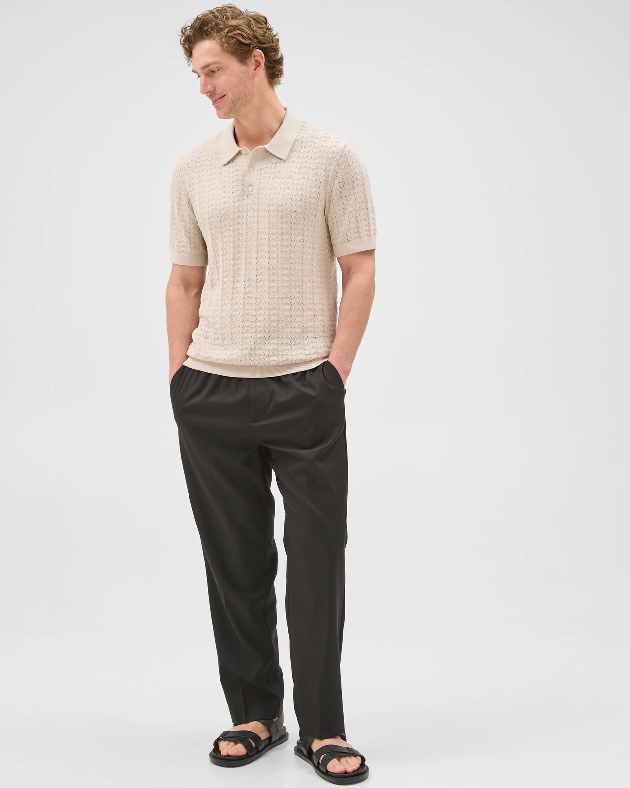 Preview Knitted Textured Polo Top - Moonbeam 2 of 6