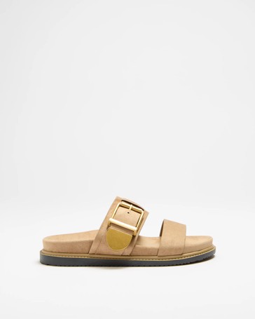 Womens Buckle Flat Sandal - Henna