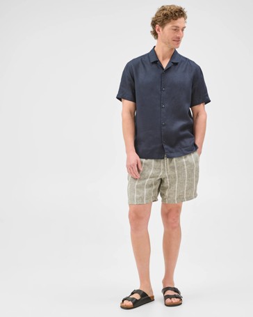 European Linen Elastic Waist Striped Shorts