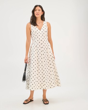 European Linen Sleeveless Seamed Midi Dress