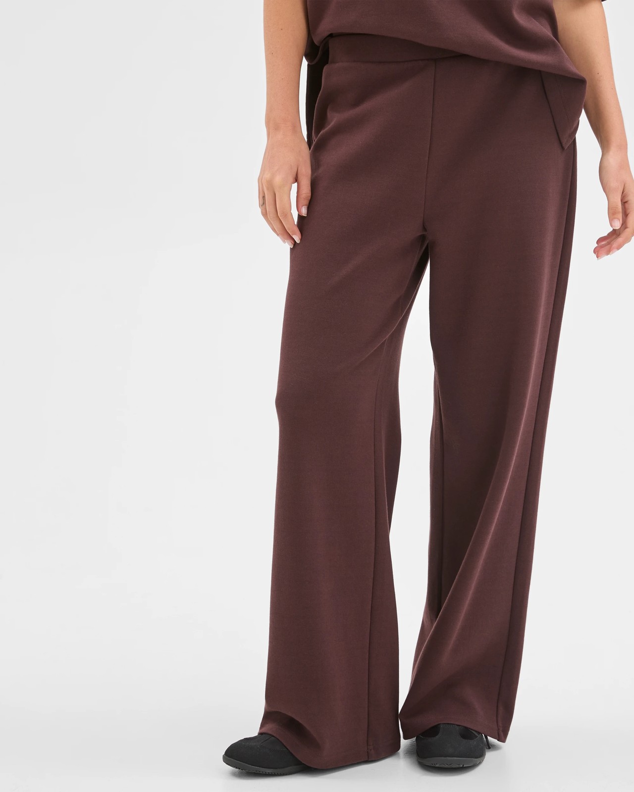 Australian Cotton Blend Wide Leg Interlock Pants - Chocolate Plum 5 of 5