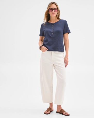 Australian Cotton Blend Textured Rib Henley T-Shirt