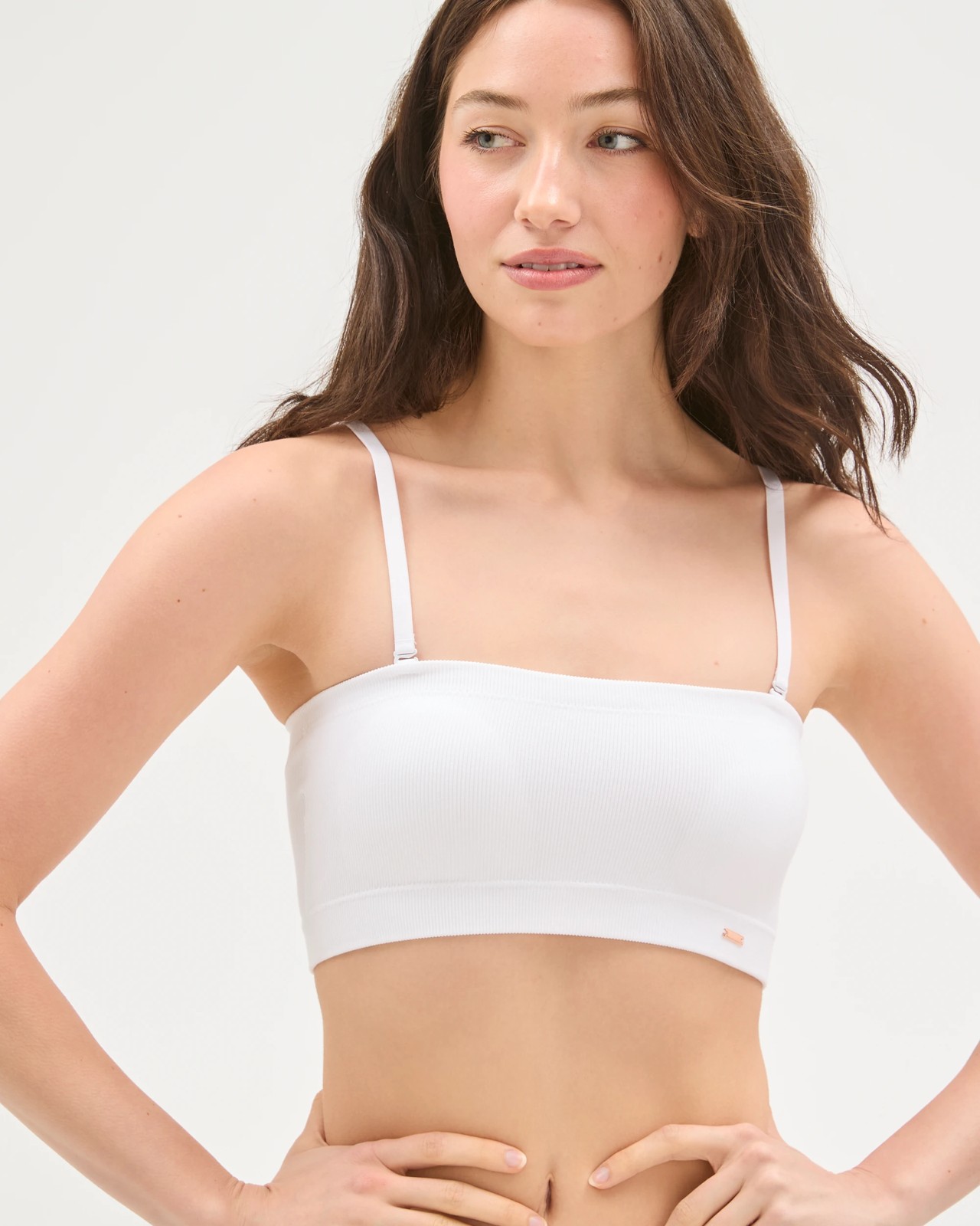 Lily Loves Rib Seamfree Bandeau Crop Top - White 3 of 4