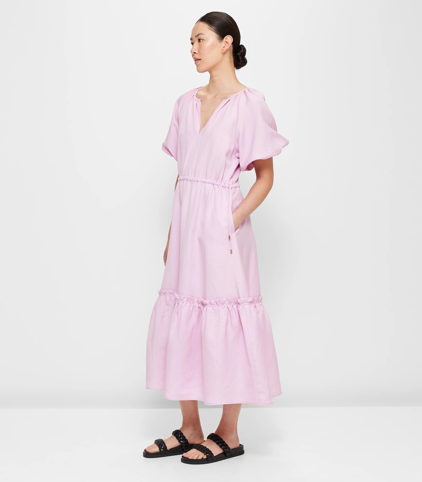 Linen Blend Tiered Midi Dress - Preview | Target Australia