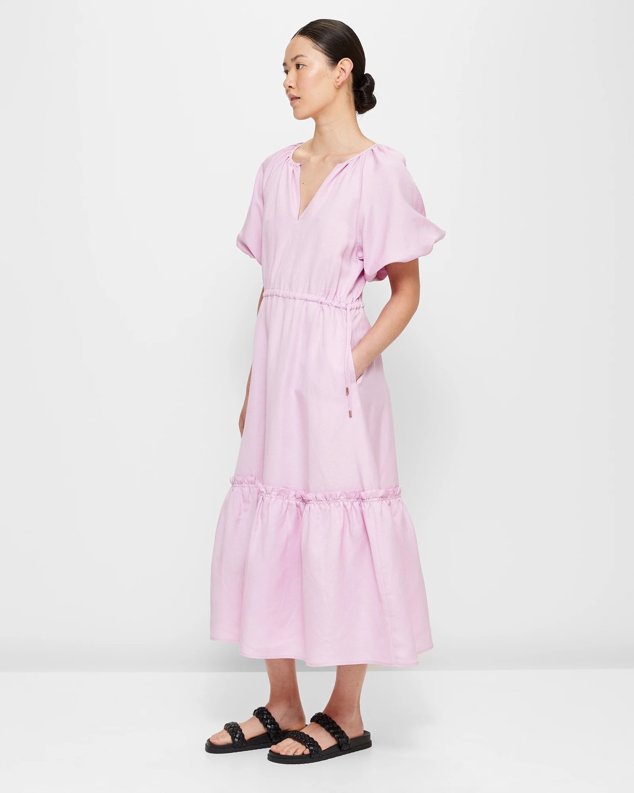 Linen Blend Tiered Midi Dress - Preview | Target Australia