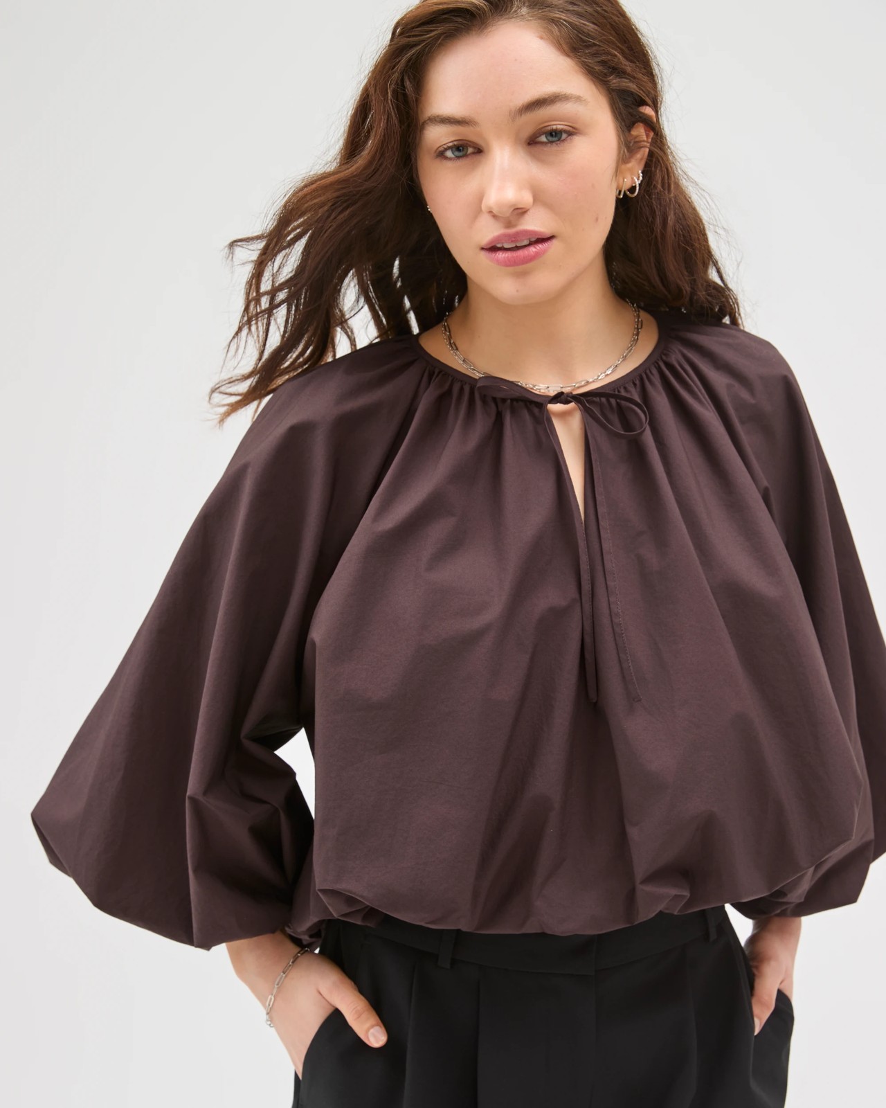 Lily Loves Long Balloon Sleeve Top - Chocolate 5 of 6