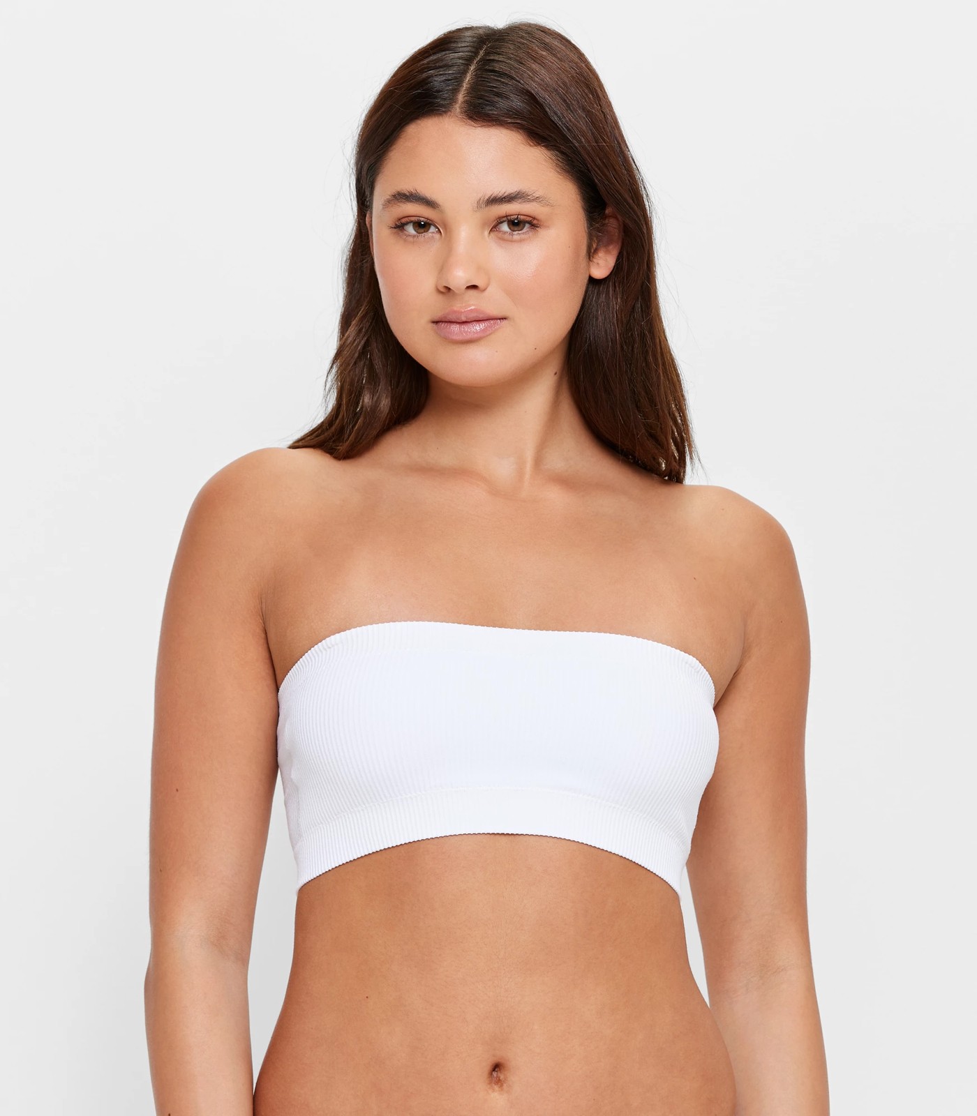 White Ribbed Bandeau Top