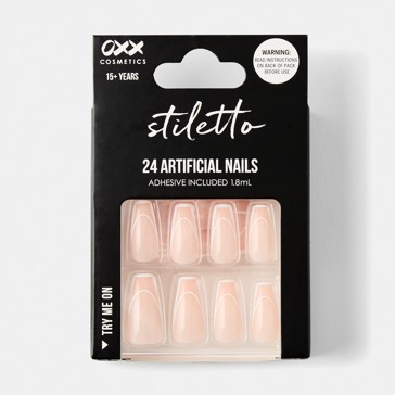 24 Pack Artificial Nails with Adhesive, Squareletto Shape, French Line - OXX Cosmetics