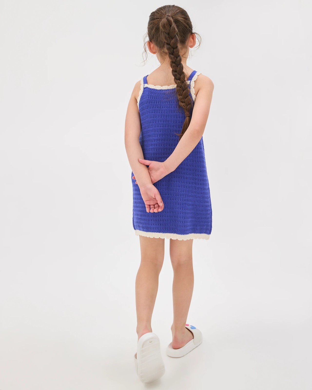 Australian Cotton Crochet Knit Dress - Blue Floral Applique 5 of 5