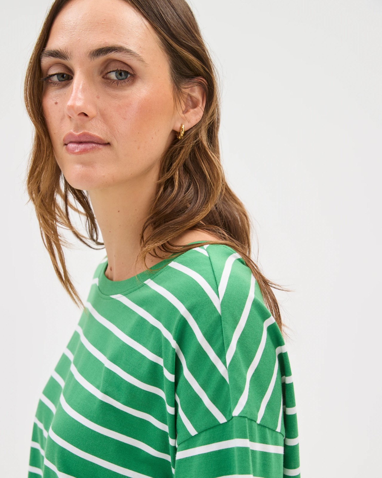 Boxy Crew Neck T-Shirt - Pine/White Stripe 4 of 5