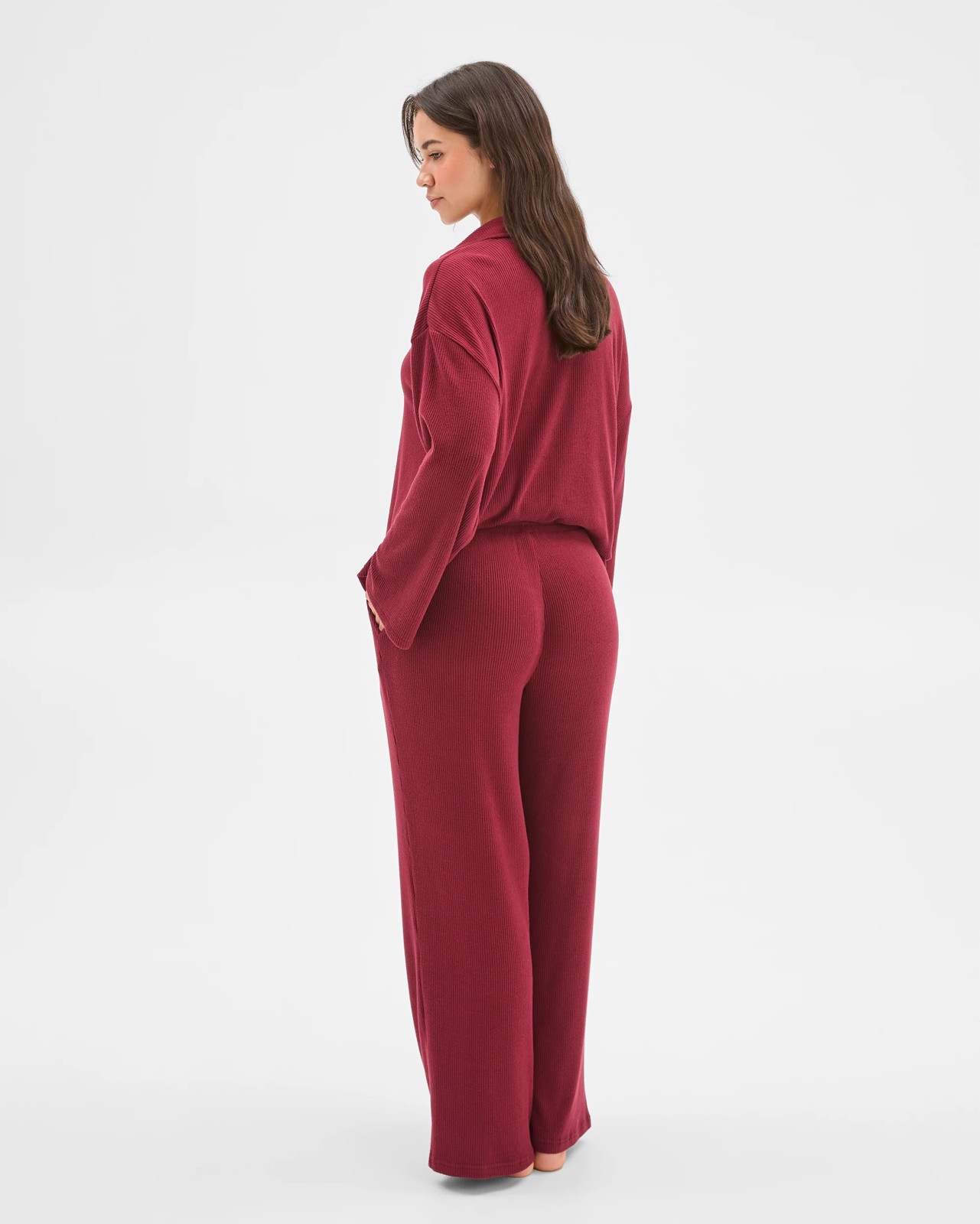 Cosy Rib Wide Leg Pants - Burgundy 6 of 6