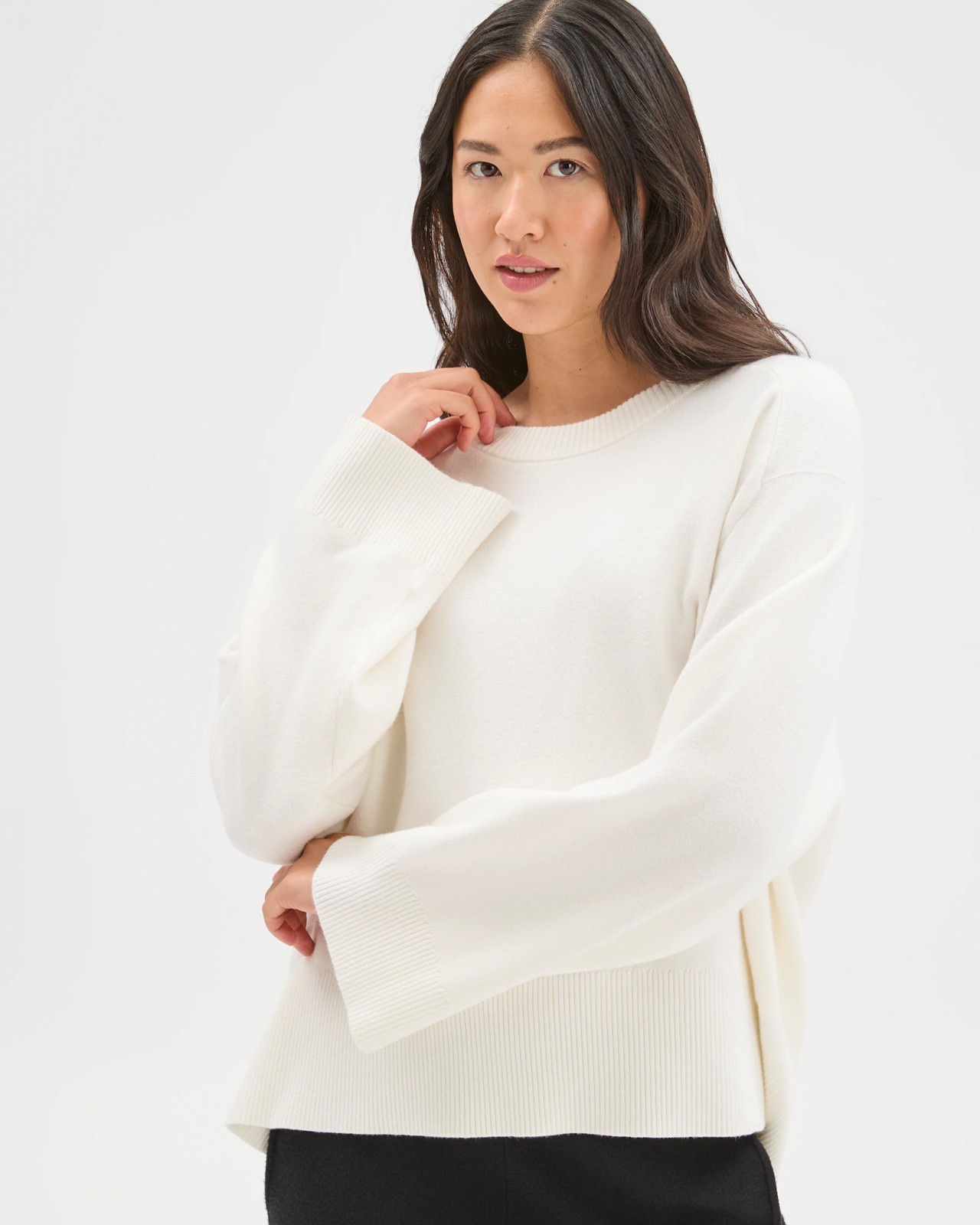 Clean Knit Crew Neck Sweater - Cloud Dancer 2 of 5
