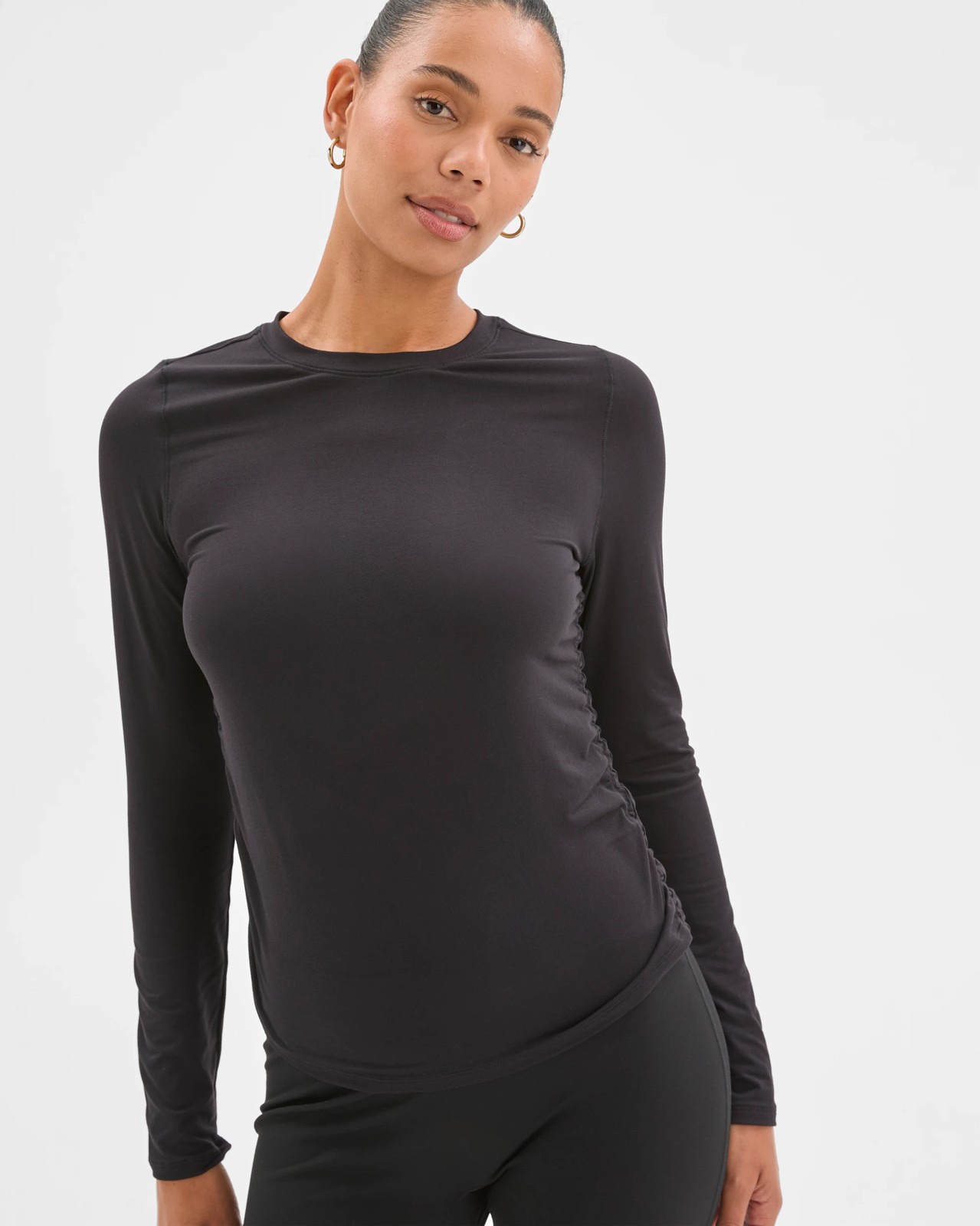 Active Studio Luxe Long Sleeve Ruched Top - Black 2 of 6