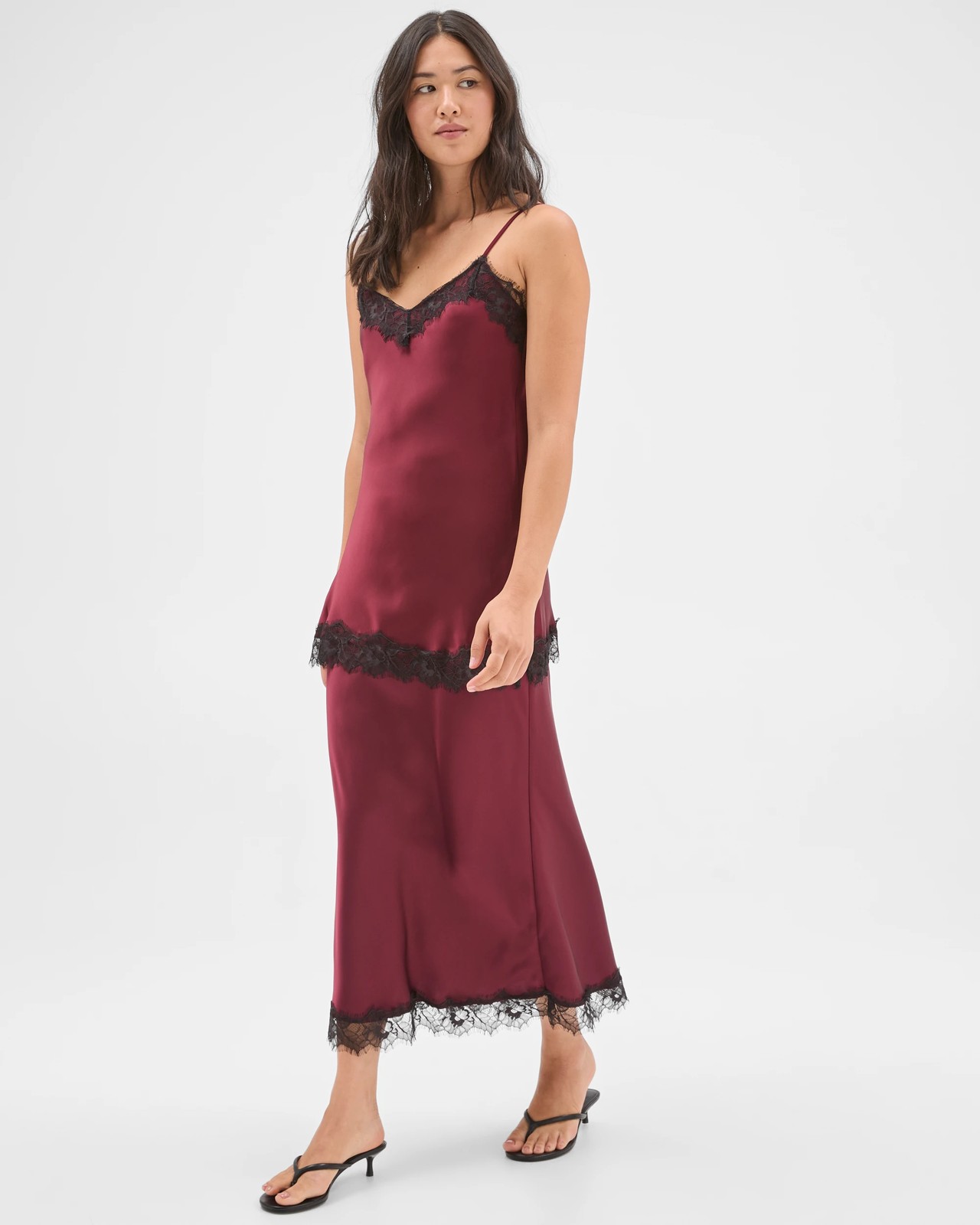 Preview Lace Trim Satin Midi Skirt 3 of 5
