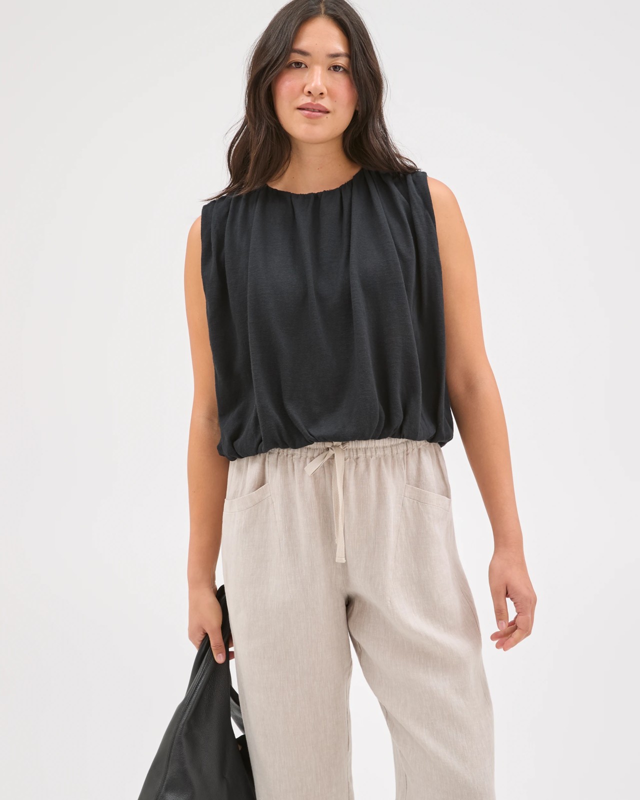 Australian Cotton Blend Sleeveless Bubble Top - Black 4 of 5