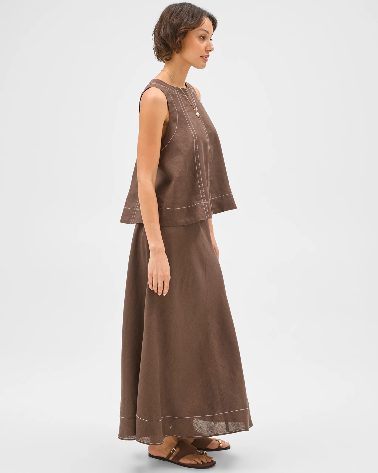 European Linen Seam Detail Midi Skirt 4 of 5