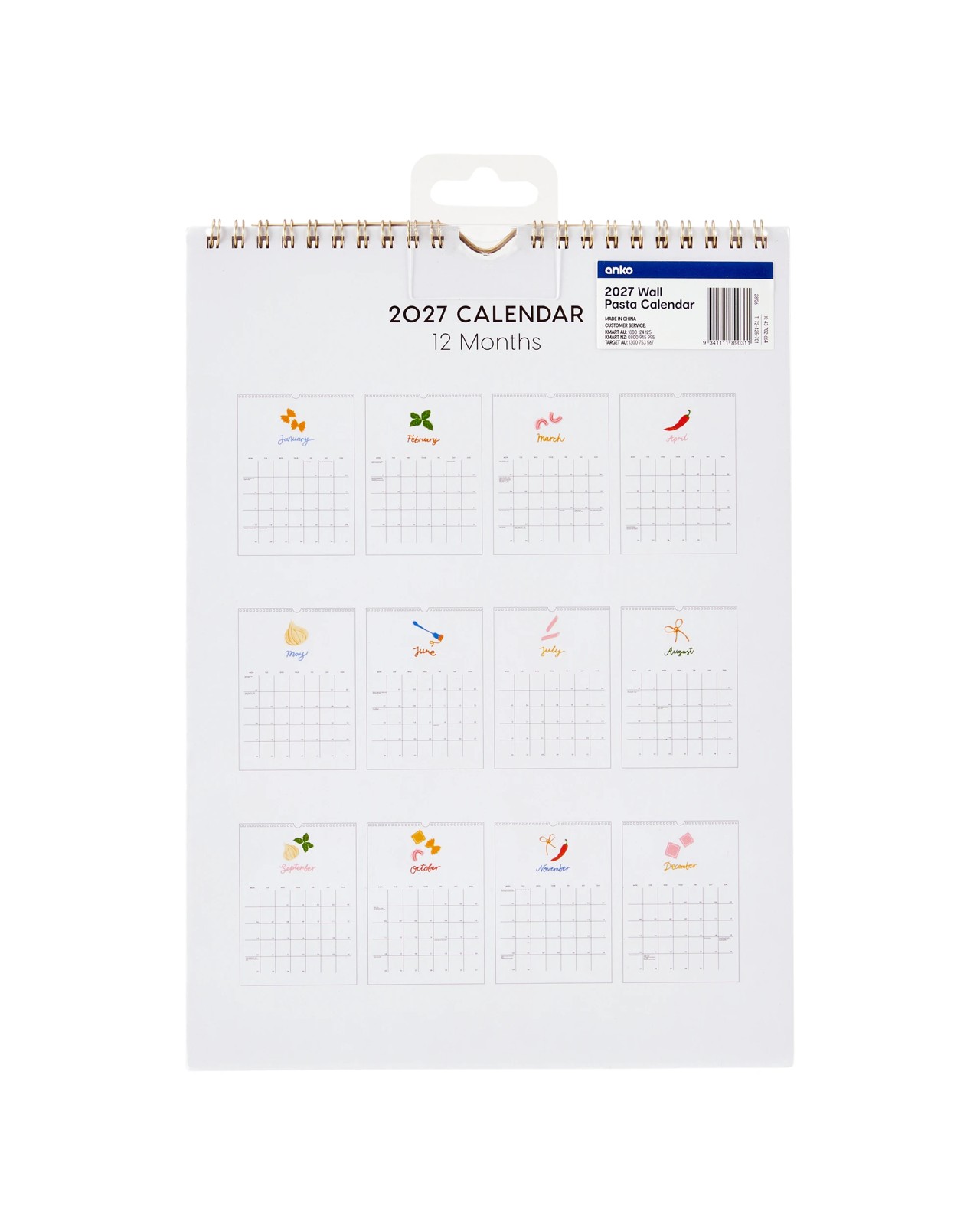 Anko 2027 Wall Pasta Calendar 6 of 6