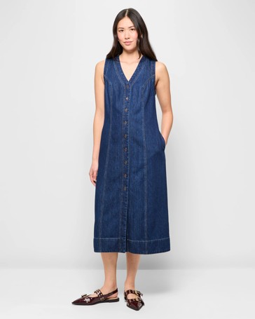Sleeveless Fit and Flare Denim Maxi Dress