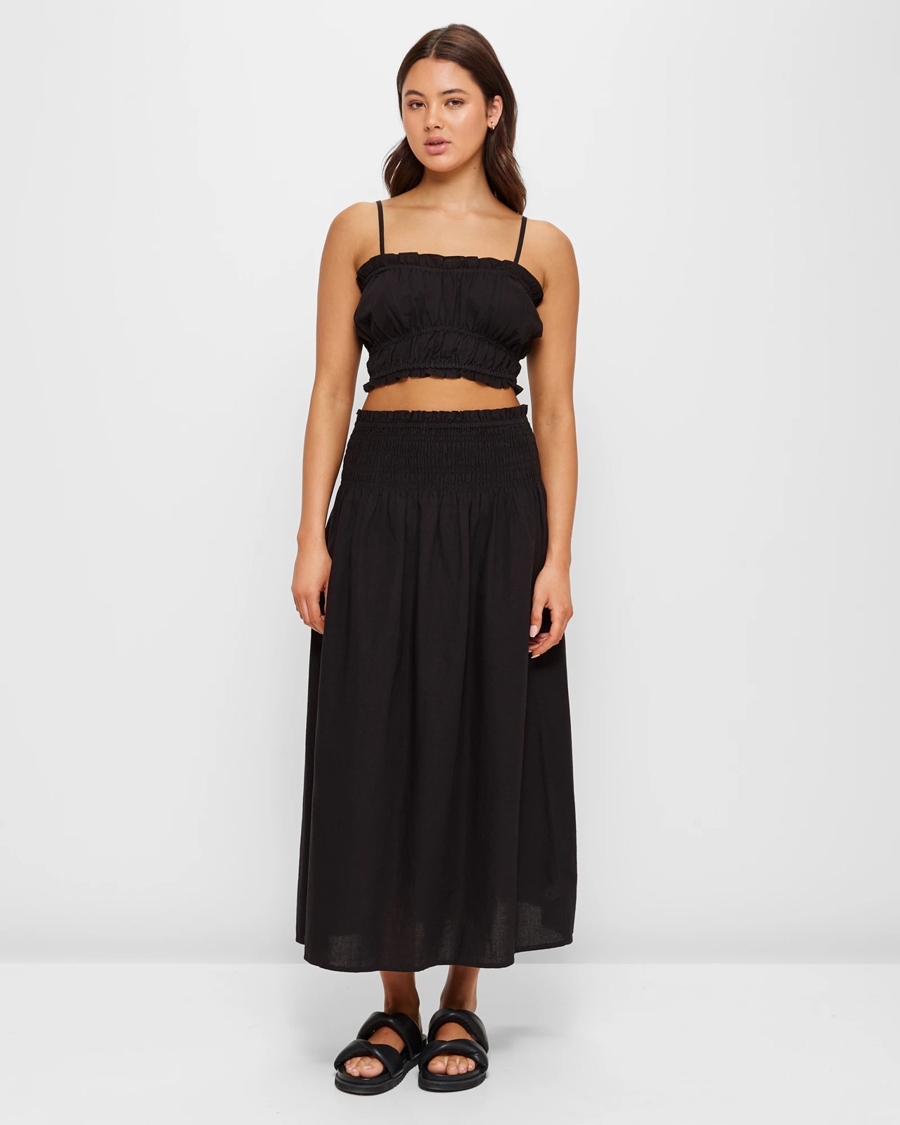 Shirred Waist Midi Skirt - Lily Loves