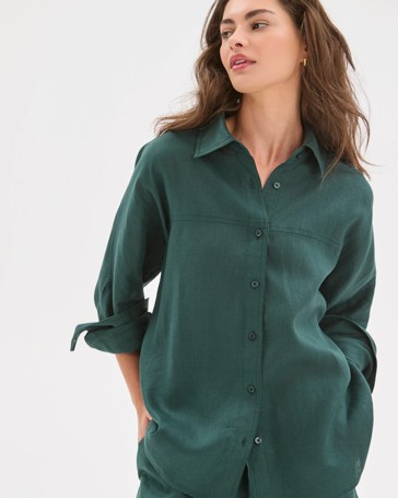 Petites European Linen Seamed Shirt