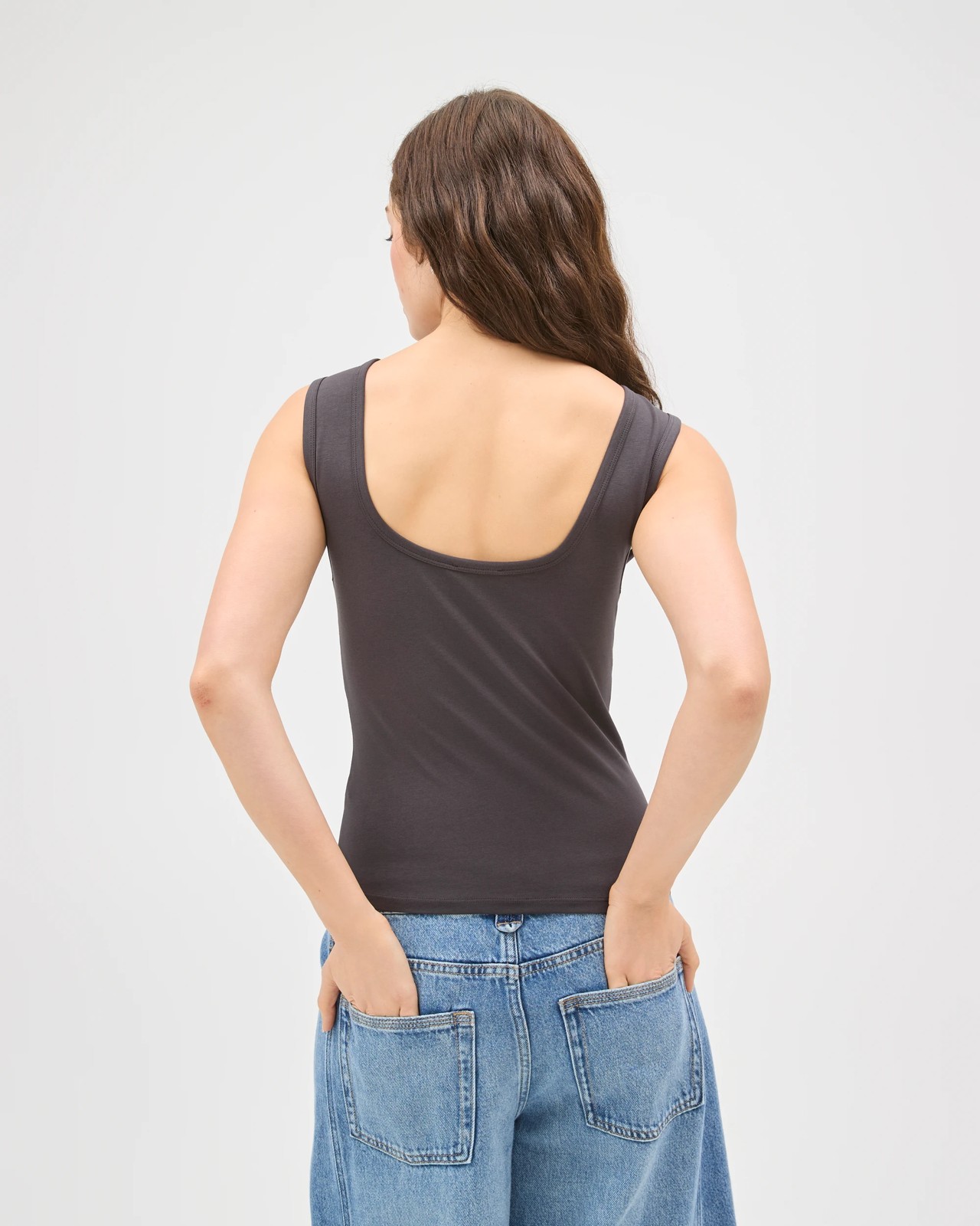 Lily Loves Australian Cotton Blend Scoop Back Tank Top - Steel Ash 6 of 6