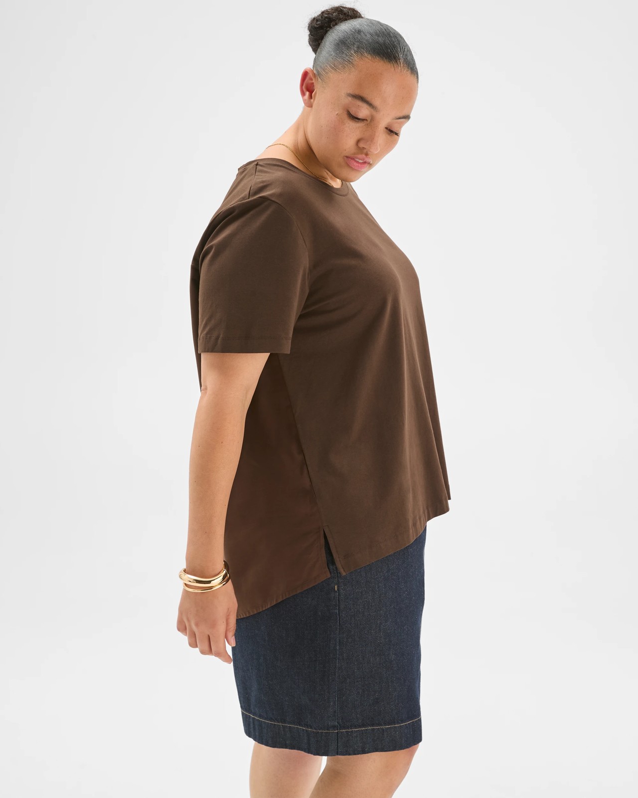 Plus Size Short Sleeve Knit Woven Top 4 of 5