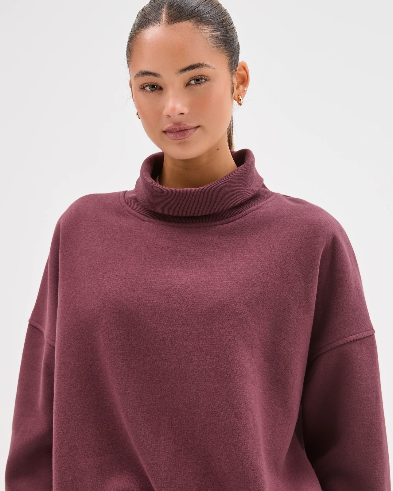 Lily Loves Australian Cotton Blend High Neck Fleece Jumper - Burgundy Rouge 6 of 6
