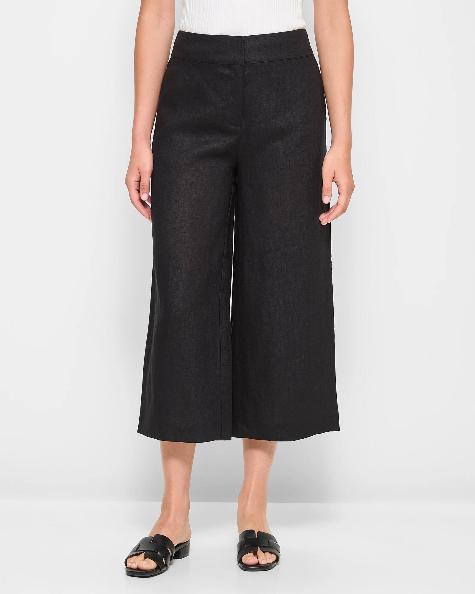 Gihuo Damen Culottes Aus Leinen-Mix – Weite Palazzo Hosen Mit Elastischem Bund